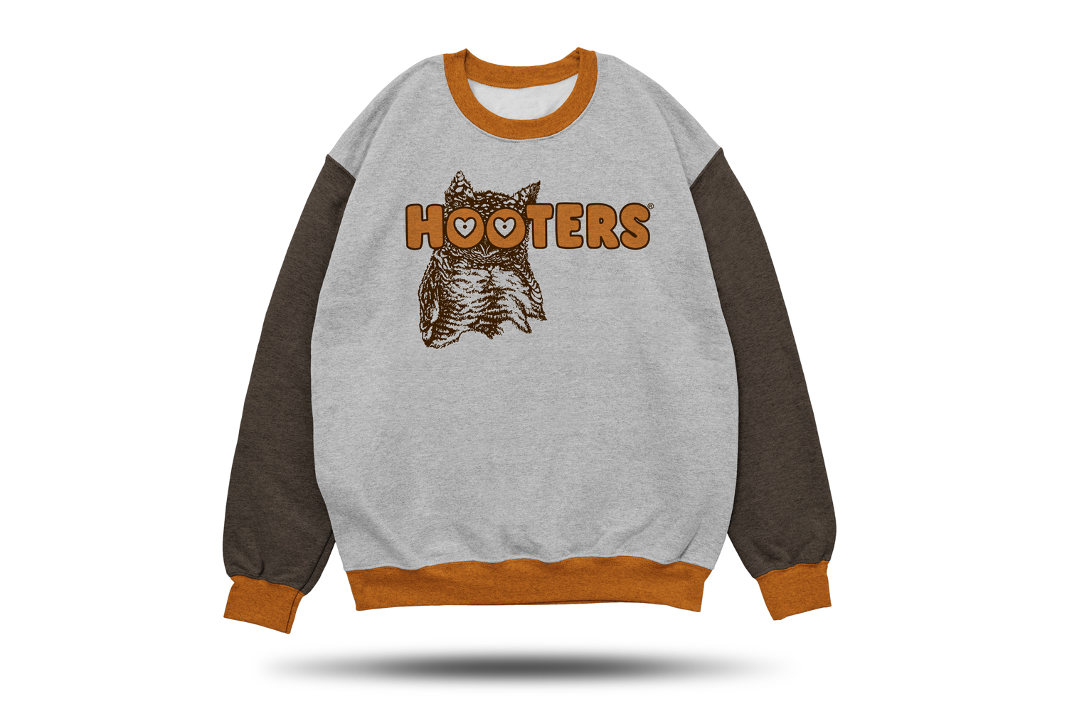 multi-color crew neck sweatshirt with Hooters graphic