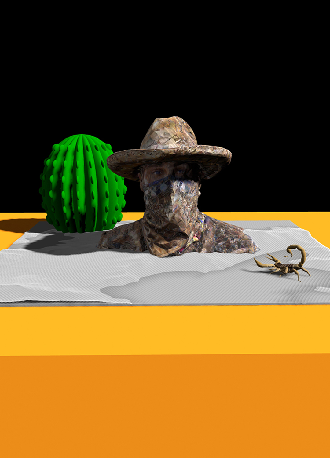 3d metaverse scene called Immurement - Tension beneath the desert sun.